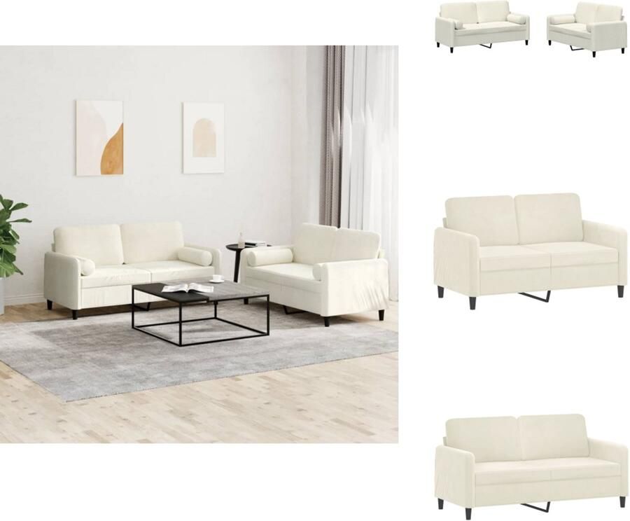 VidaXL Bankstel Bankstellen Fauteuil 2-zitsbank 2-delige Loungeset met kussens fluweel crèmekleurig - Foto 2