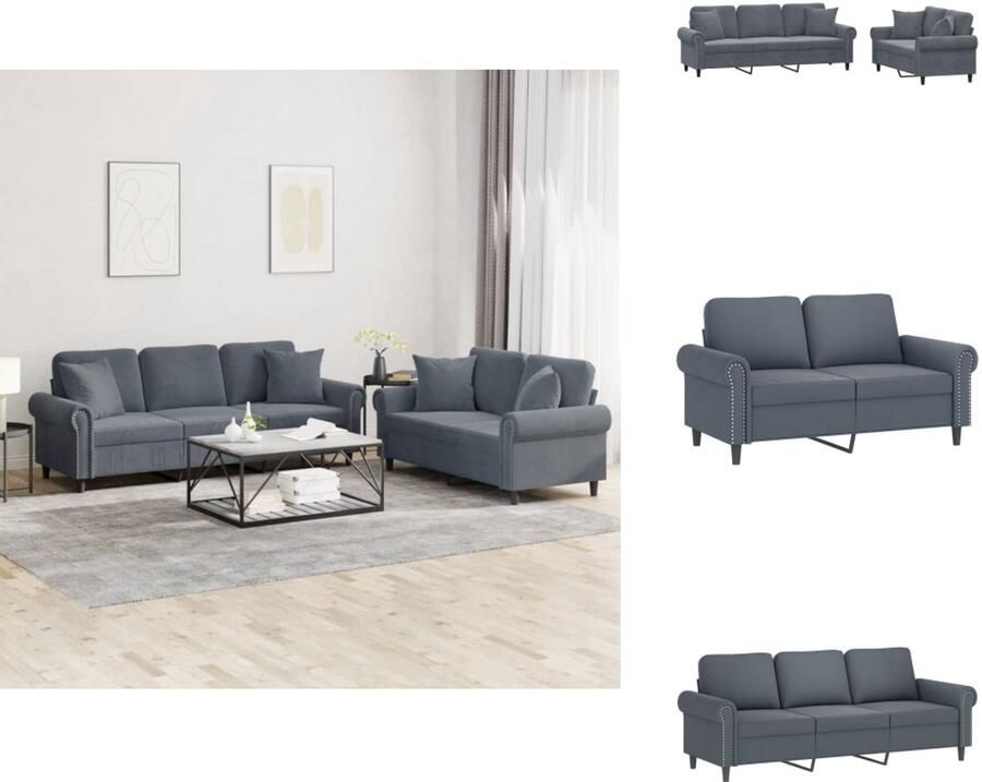VidaXL Bankstel Bankstellen Fauteuil 2-zitsbank 2-delige Loungeset met kussens fluweel donkergrijs