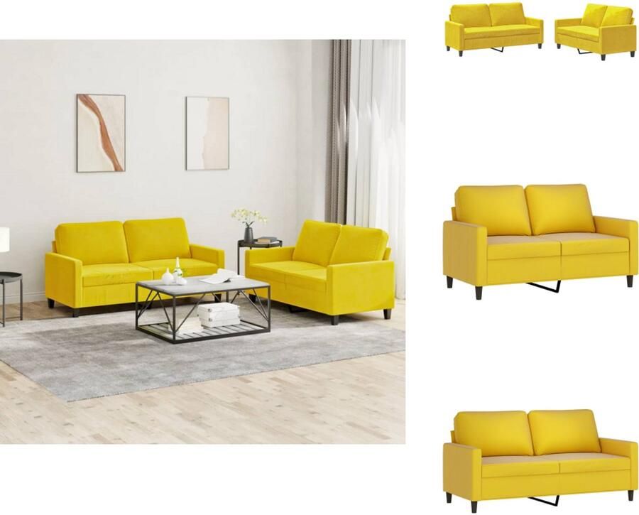 VidaXL Bankstel Bankstellen Fauteuil 2-zitsbank 2-delige Loungeset met kussens fluweel geel