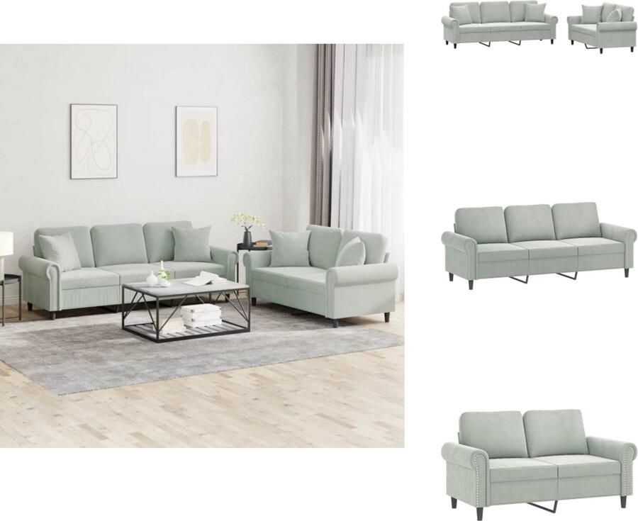 VidaXL Bankstel Bankstellen Fauteuil 2-zitsbank 2-delige Loungeset met kussens fluweel lichtgrijs