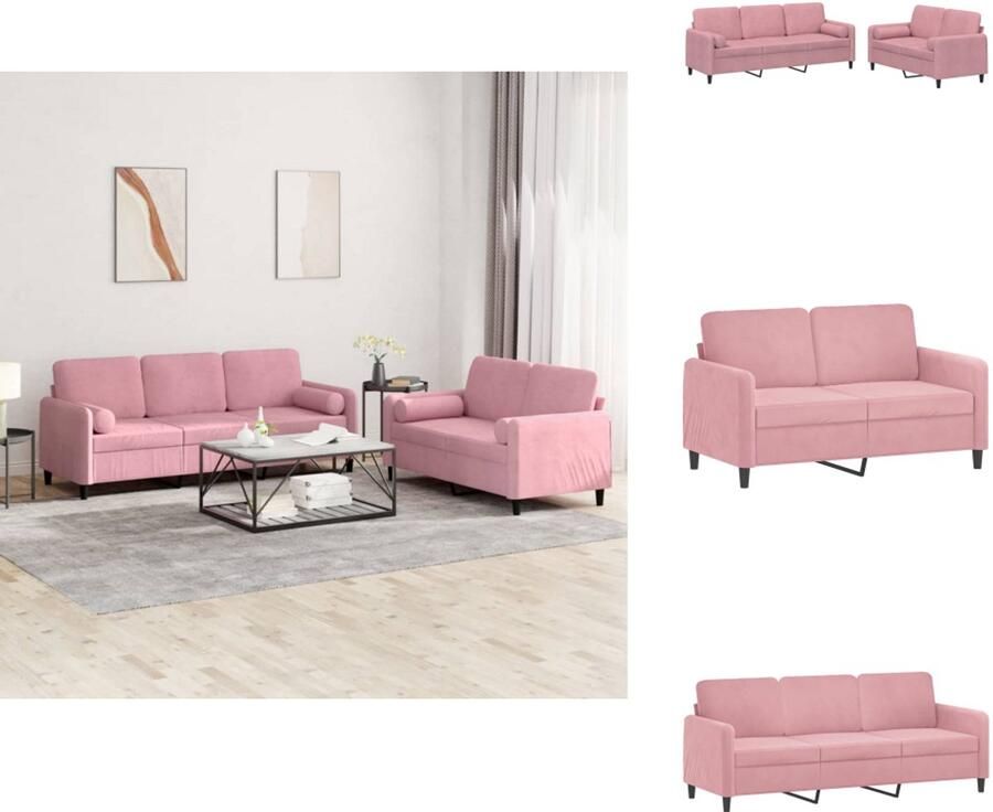 VidaXL Bankstel Bankstellen Fauteuil 2-zitsbank 2-delige Loungeset met kussens fluweel roze
