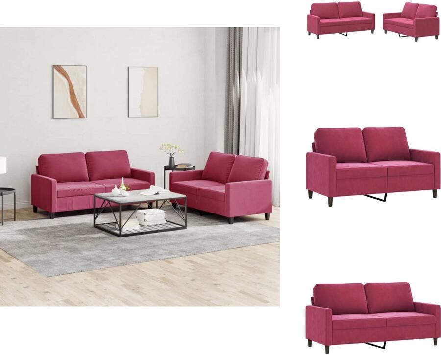 VidaXL Bankstel Bankstellen Fauteuil 2-zitsbank 2-delige Loungeset met kussens fluweel wijnrood