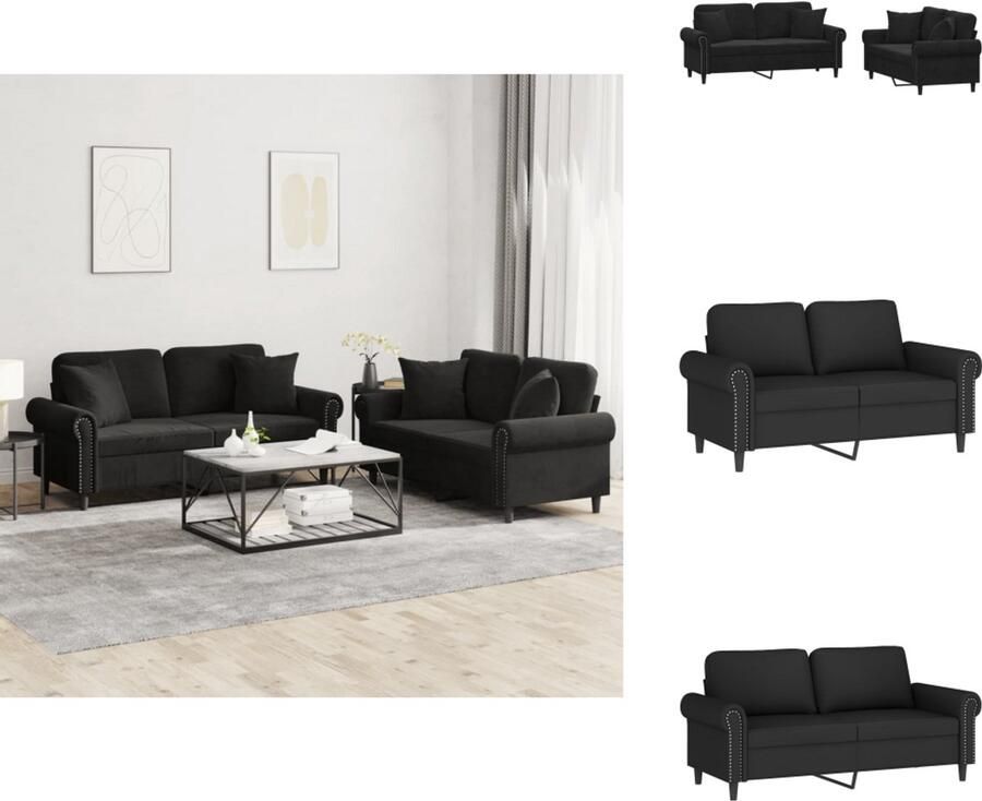VidaXL Bankstel Bankstellen Fauteuil 2-zitsbank 2-delige Loungeset met kussens fluweel zwart