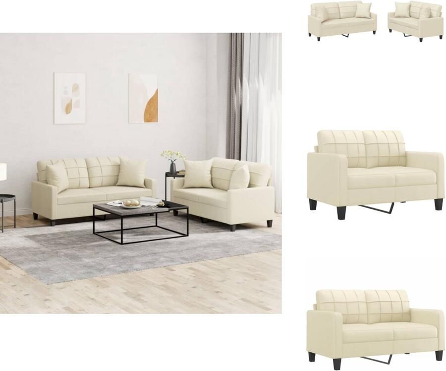 VidaXL Bankstel Bankstellen Fauteuil 2-zitsbank 2-delige Loungeset met kussens kunstleer crèmekleurig