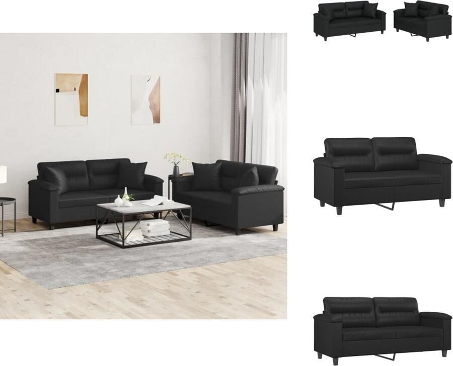 VidaXL Bankstel Bankstellen Fauteuil 2-zitsbank 2-delige Loungeset met kussens kunstleer zwart