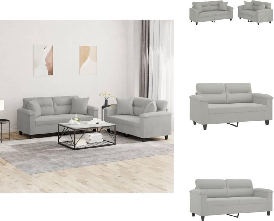 VidaXL Bankstel Bankstellen Fauteuil 2-zitsbank 2-delige Loungeset met kussens microvezelstof lichtgrijs