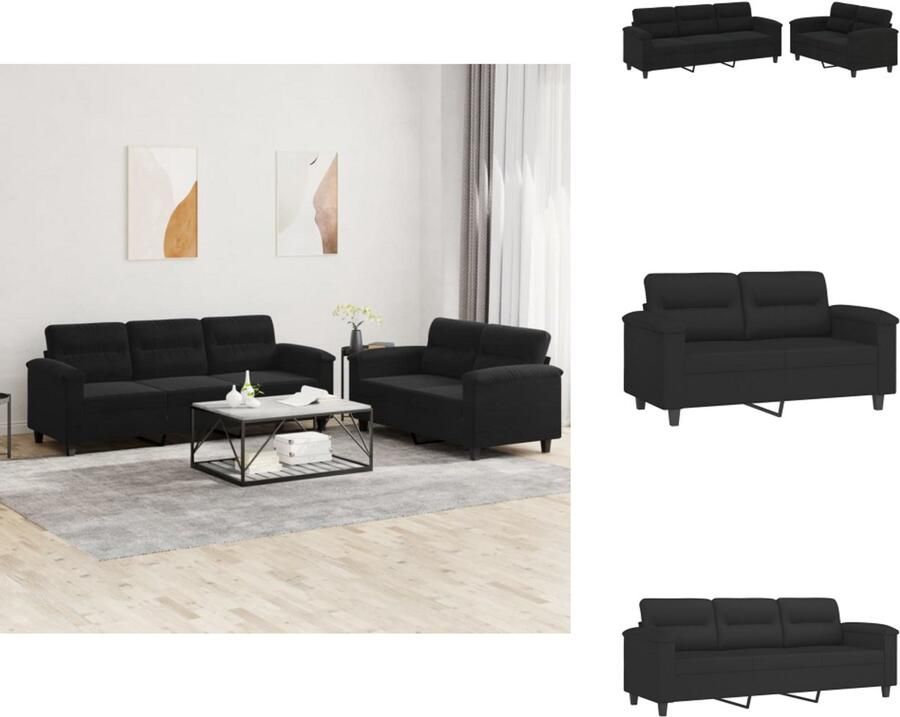 VidaXL Bankstel Bankstellen Fauteuil 2-zitsbank 2-delige Loungeset met kussens microvezelstof zwart
