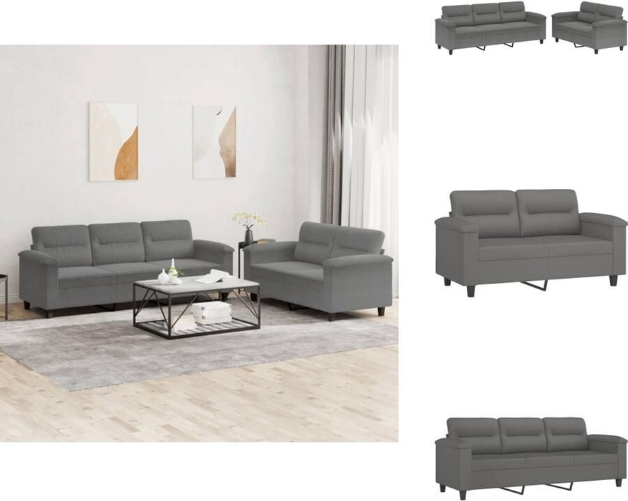 VidaXL Bankstel Bankstellen Fauteuil 2-zitsbank 2-delige Loungeset met kussens microvezelstof donkergrijs