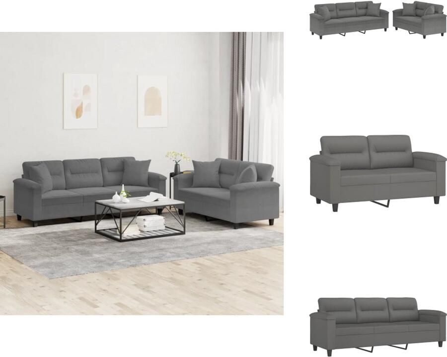 VidaXL Bankstel Bankstellen Fauteuil 2-zitsbank 2-delige Loungeset met kussens microvezelstof donkergrijs