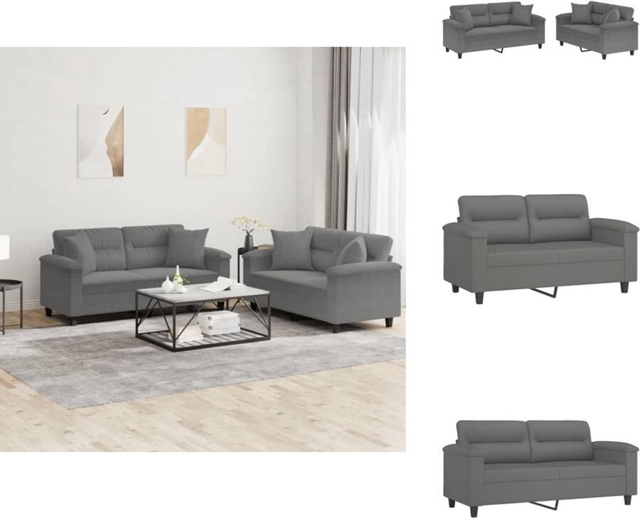 VidaXL Bankstel Bankstellen Fauteuil 2-zitsbank 2-delige Loungeset met kussens microvezelstof donkergrijs