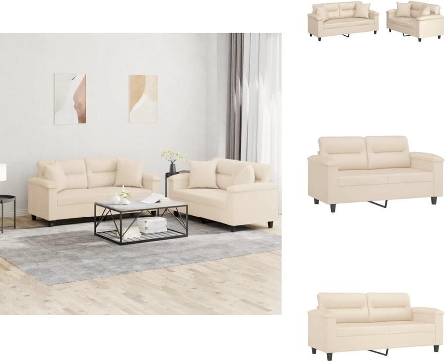 VidaXL Bankstel Bankstellen Fauteuil 2-zitsbank 2-delige Loungeset met kussens microvezelstof beige