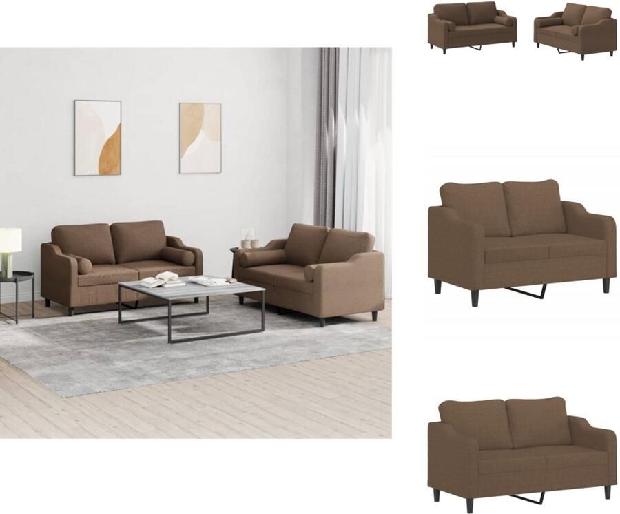 VidaXL Bankstel Bankstellen Fauteuil 2-zitsbank 2-delige Loungeset met kussens stof bruin