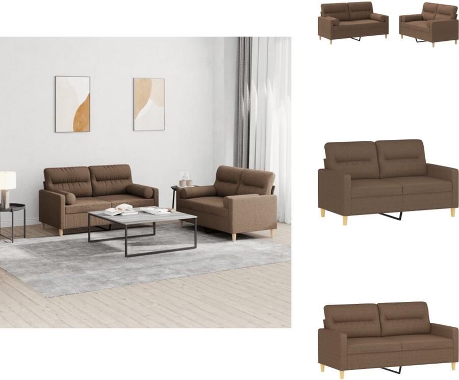 VidaXL Bankstel Bankstellen Fauteuil 2-zitsbank 2-delige Loungeset met kussens stof bruin