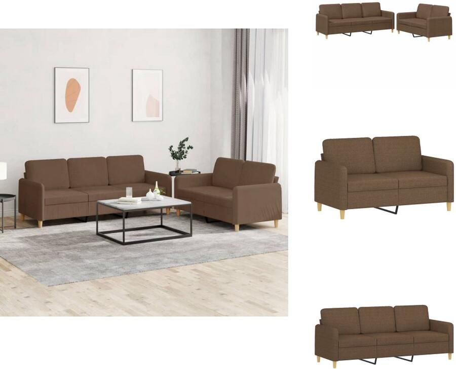 VidaXL Bankstel Bankstellen Fauteuil 2-zitsbank 2-delige Loungeset met kussens stof bruin