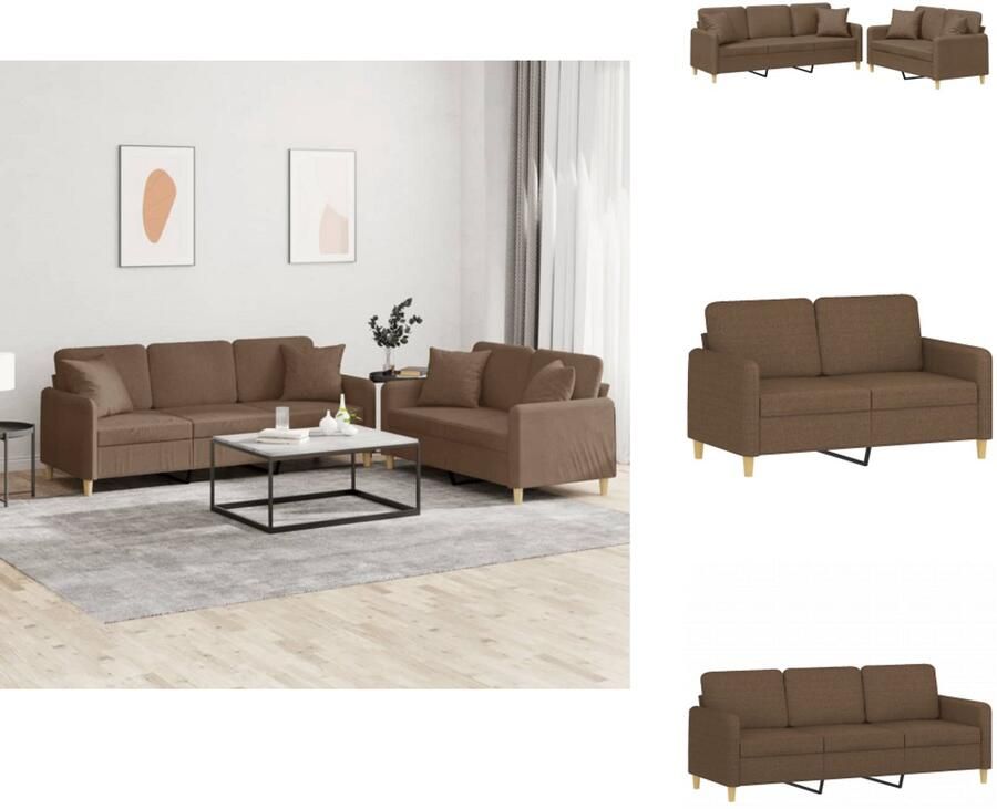 VidaXL Bankstel Bankstellen Fauteuil 2-zitsbank 2-delige Loungeset met kussens stof bruin