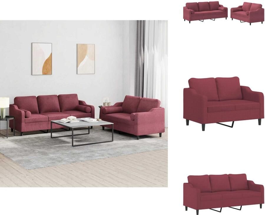 VidaXL Bankstel Bankstellen Fauteuil 2-zitsbank 2-delige Loungeset met kussens stof wijnrood