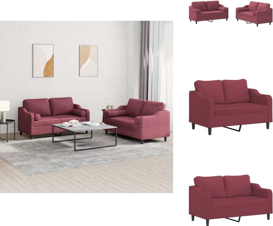 VidaXL Bankstel Bankstellen Fauteuil 2-zitsbank 2-delige Loungeset met kussens stof wijnrood