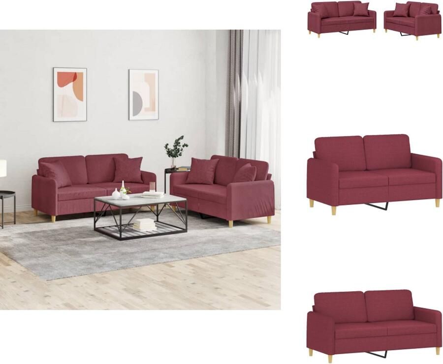 VidaXL Bankstel Bankstellen Fauteuil 2-zitsbank 2-delige Loungeset met kussens stof wijnrood