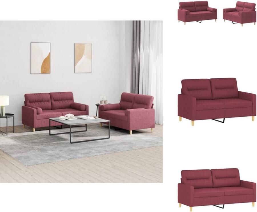VidaXL Bankstel Bankstellen Fauteuil 2-zitsbank 2-delige Loungeset met kussens stof wijnrood