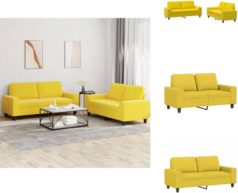 VidaXL Bankstel Bankstellen Fauteuil 2-zitsbank 2-delige Loungeset stof lichtgeel