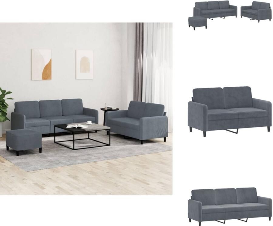 VidaXL Bankstel Bankstellen Fauteuil 2-zitsbank 3-delige Loungeset fluweel donkergrijs
