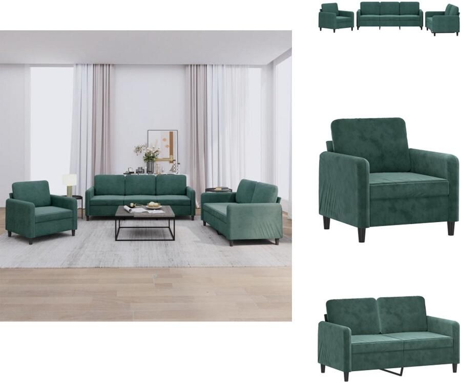 VidaXL Bankstel Bankstellen Fauteuil 2-zitsbank 3-delige Loungeset fluweel donkergroen