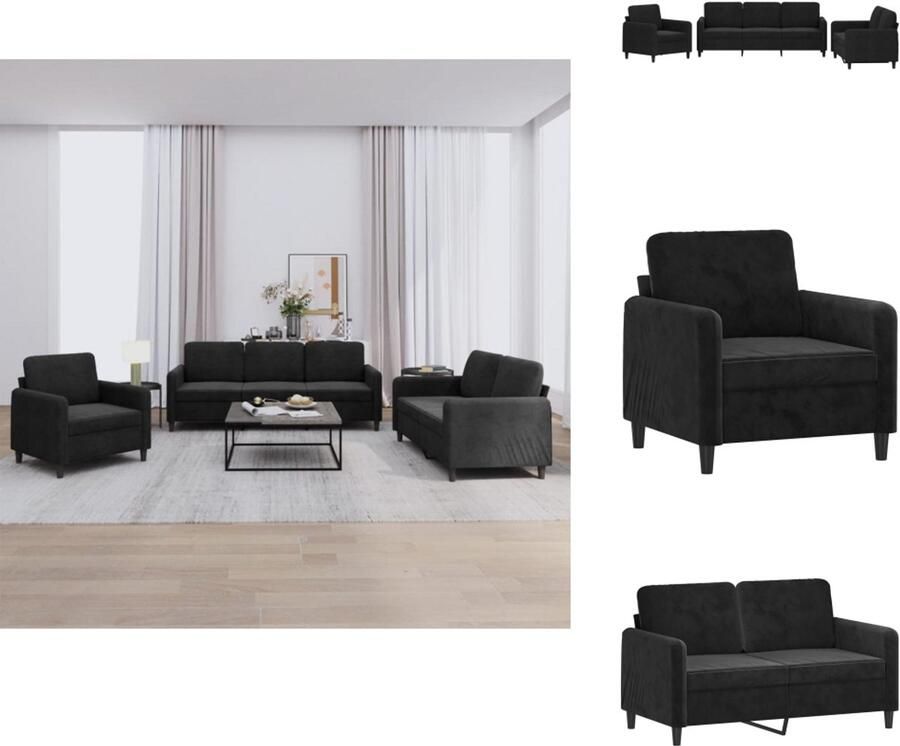VidaXL Bankstel Bankstellen Fauteuil 2-zitsbank 3-delige Loungeset fluweel zwart
