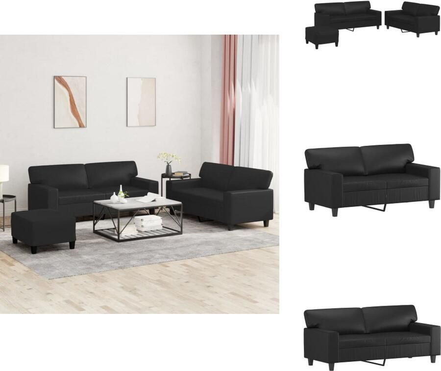 VidaXL Bankstel Bankstellen Fauteuil 2-zitsbank 3-delige Loungeset kunstleer zwart