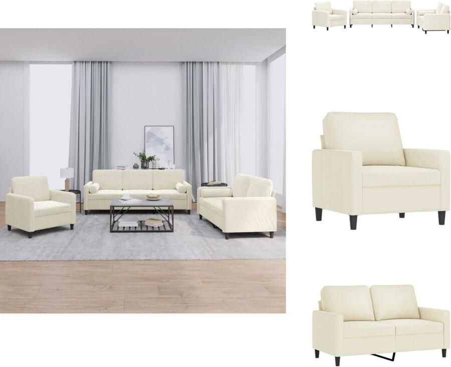 VidaXL Bankstel Bankstellen Fauteuil 2-zitsbank 3-delige Loungeset met kussens fluweel crèmekleurig - Foto 2