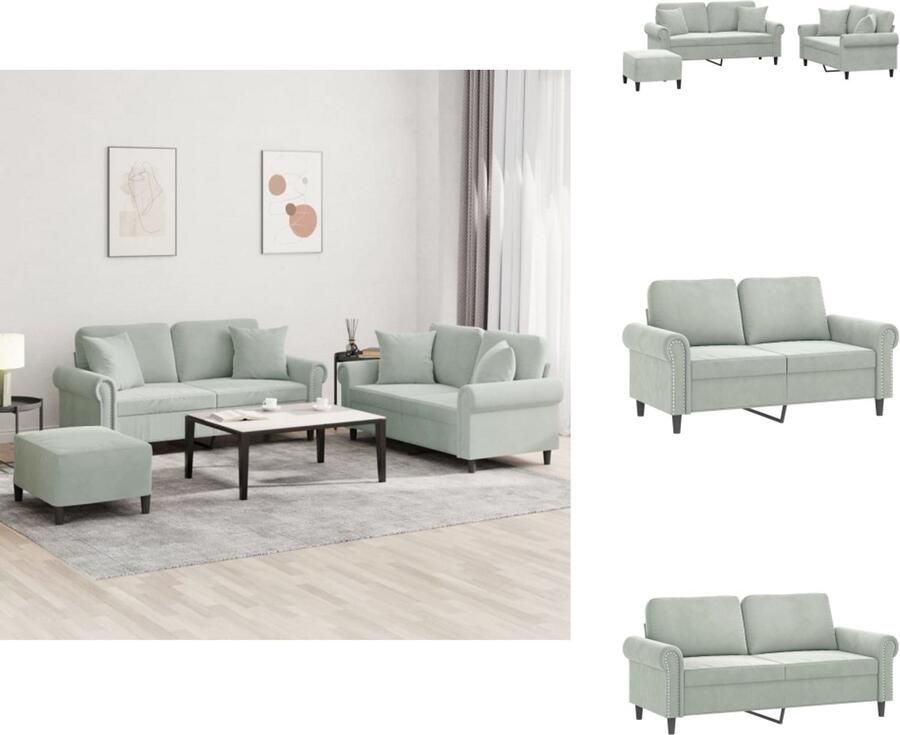 VidaXL Bankstel Bankstellen Fauteuil 2-zitsbank 3-delige Loungeset met kussens fluweel lichtgrijs