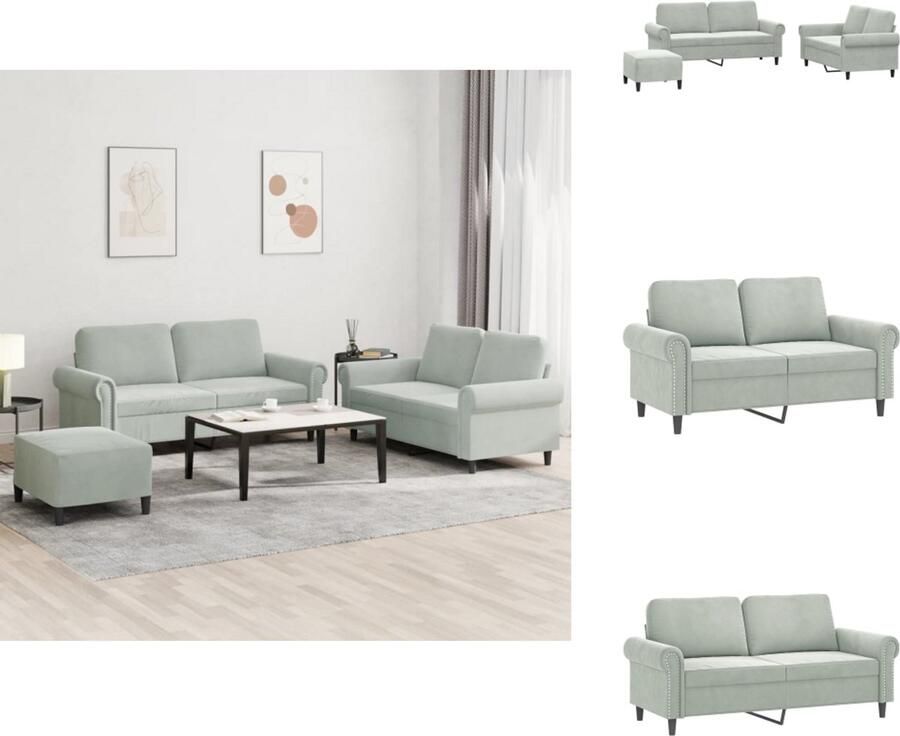 VidaXL Bankstel Bankstellen Fauteuil 2-zitsbank 3-delige Loungeset met kussens fluweel lichtgrijs