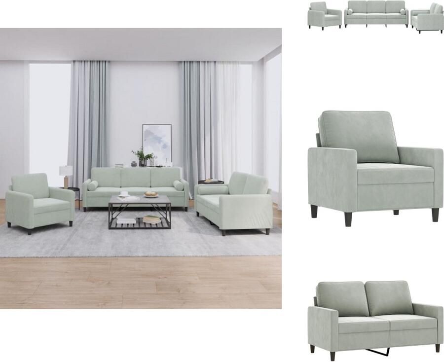 VidaXL Bankstel Bankstellen Fauteuil 2-zitsbank 3-delige Loungeset met kussens fluweel lichtgrijs