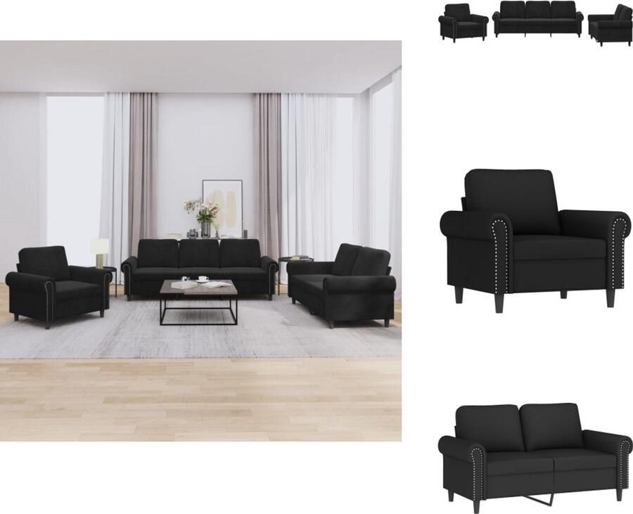 VidaXL Bankstel Bankstellen Fauteuil 2-zitsbank 3-delige Loungeset met kussens fluweel zwart