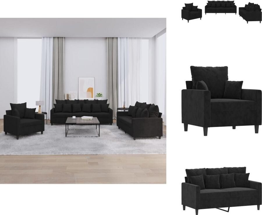 VidaXL Bankstel Bankstellen Fauteuil 2-zitsbank 3-delige Loungeset met kussens fluweel zwart