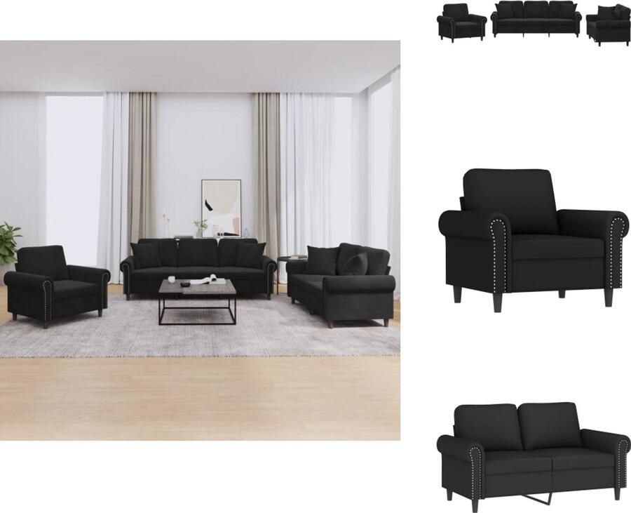 VidaXL Bankstel Bankstellen Fauteuil 2-zitsbank 3-delige Loungeset met kussens fluweel zwart