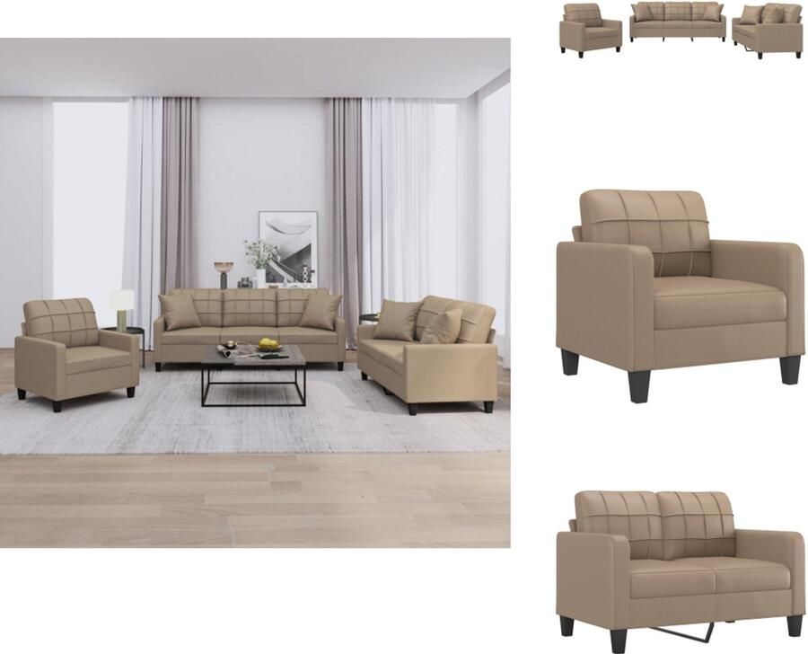 VidaXL Bankstel Bankstellen Fauteuil 2-zitsbank 3-delige Loungeset met kussens kunstleer cappuccinokleurig