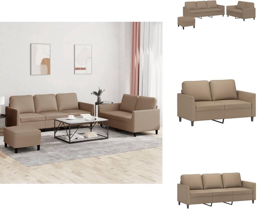 VidaXL Bankstel Bankstellen Fauteuil 2-zitsbank 3-delige Loungeset met kussens kunstleer cappuccino