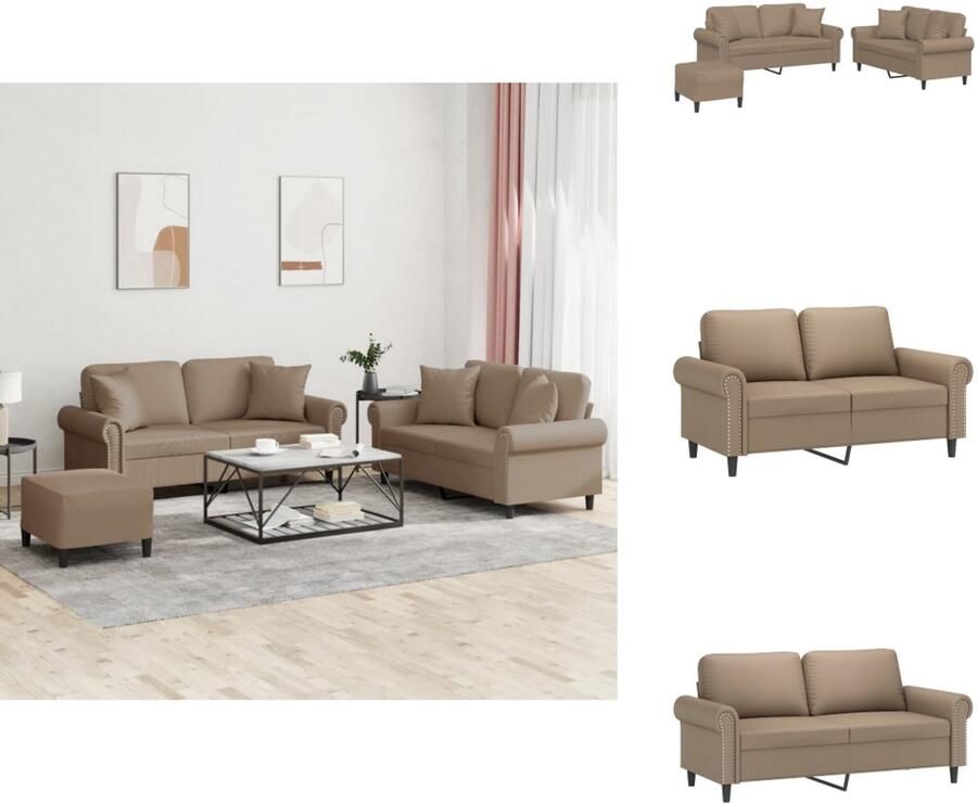 VidaXL Bankstel Bankstellen Fauteuil 2-zitsbank 3-delige Loungeset met kussens kunstleer cappuccinokleurig