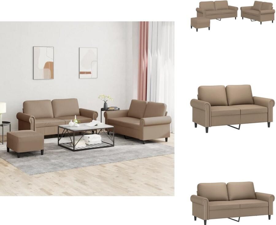 VidaXL Bankstel Bankstellen Fauteuil 2-zitsbank 3-delige Loungeset met kussens kunstleer cappuccino