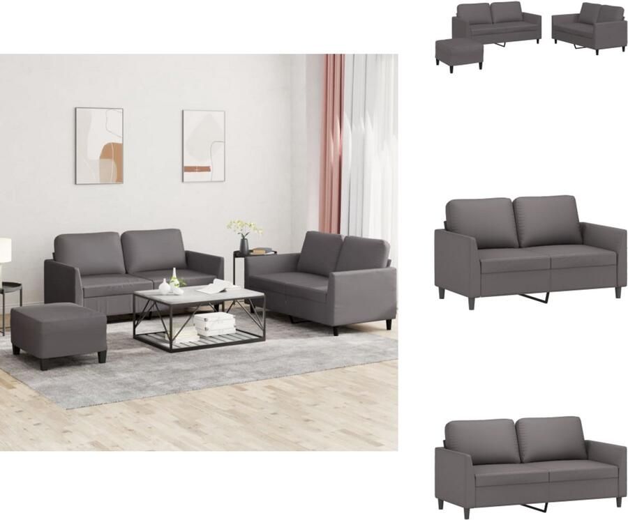 VidaXL Bankstel Bankstellen Fauteuil 2-zitsbank 3-delige Loungeset met kussens kunstleer grijs