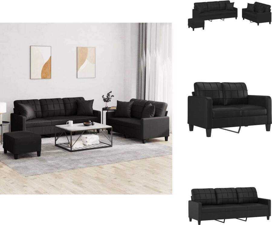 VidaXL Bankstel Bankstellen Fauteuil 2-zitsbank 3-delige Loungeset met kussens kunstleer zwart