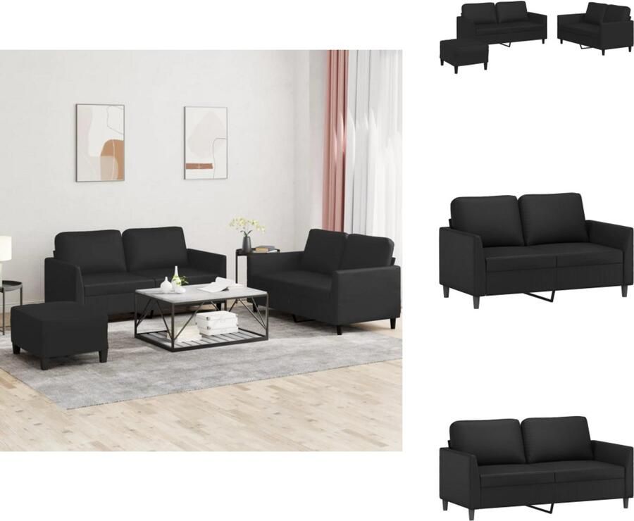 VidaXL Bankstel Bankstellen Fauteuil 2-zitsbank 3-delige Loungeset met kussens kunstleer zwart