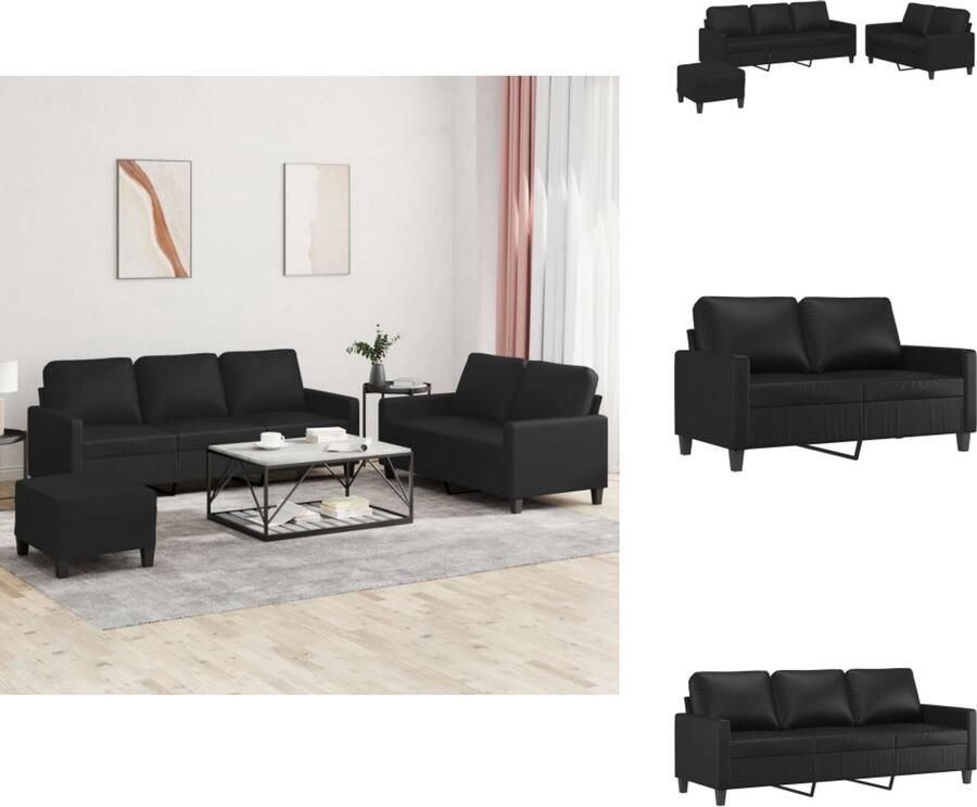 VidaXL Bankstel Bankstellen Fauteuil 2-zitsbank 3-delige Loungeset met kussens kunstleer zwart