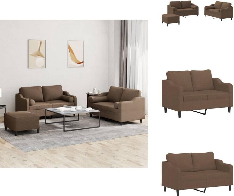 VidaXL Bankstel Bankstellen Fauteuil 2-zitsbank 3-delige Loungeset met kussens stof bruin