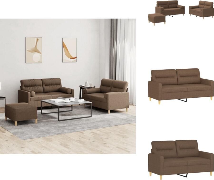 VidaXL Bankstel Bankstellen Fauteuil 2-zitsbank 3-delige Loungeset met kussens stof bruin