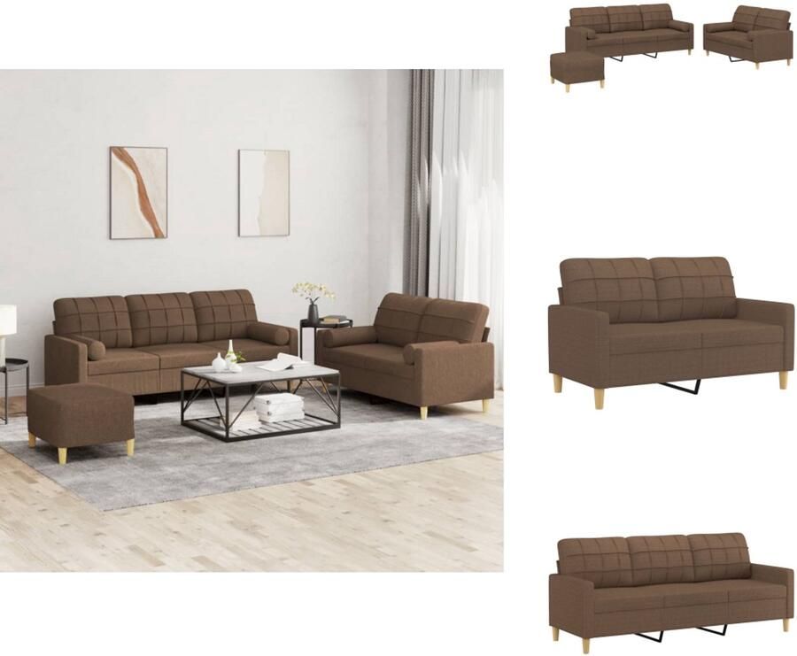 VidaXL Bankstel Bankstellen Fauteuil 2-zitsbank 3-delige Loungeset met kussens stof bruin