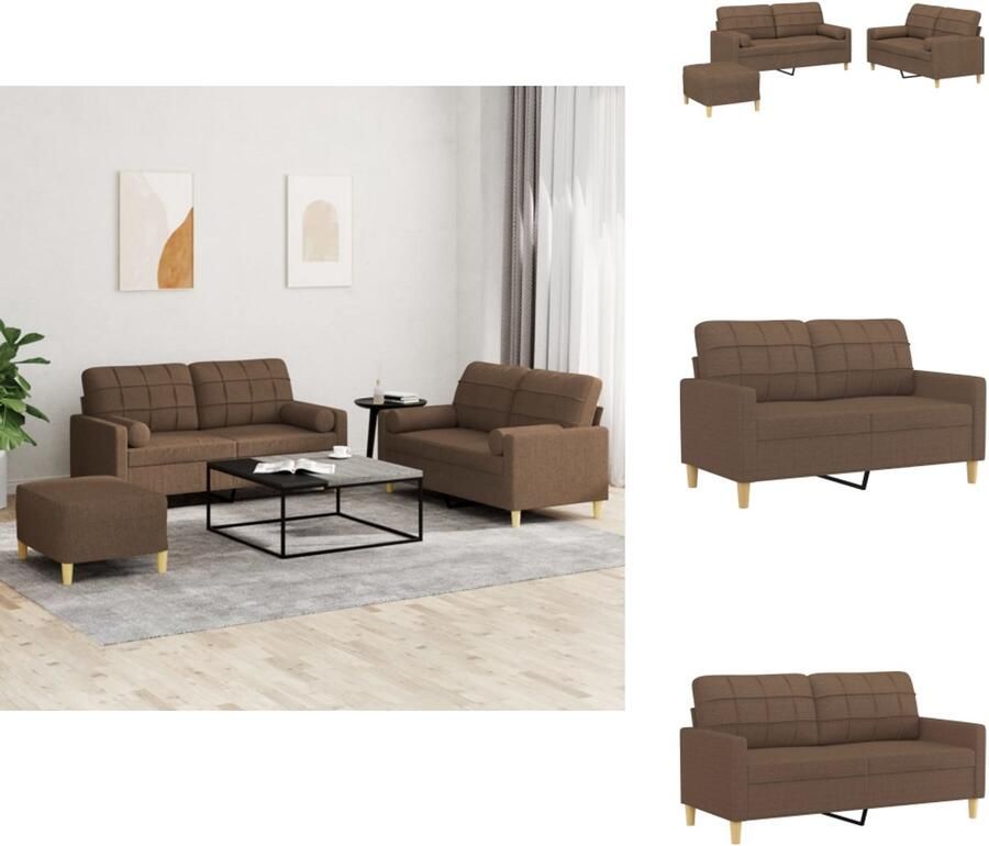 VidaXL Bankstel Bankstellen Fauteuil 2-zitsbank 3-delige Loungeset met kussens stof bruin