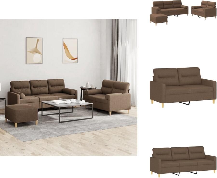 VidaXL Bankstel Bankstellen Fauteuil 2-zitsbank 3-delige Loungeset met kussens stof bruin