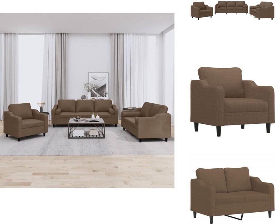 VidaXL Bankstel Bankstellen Fauteuil 2-zitsbank 3-delige Loungeset met kussens stof bruin