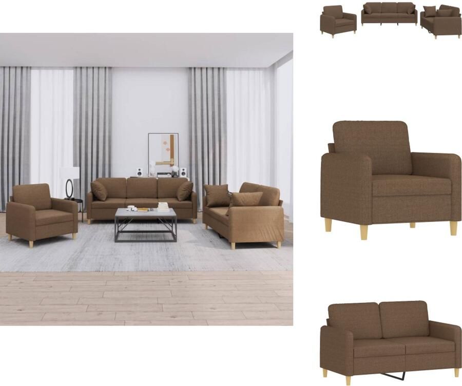 VidaXL Bankstel Bankstellen Fauteuil 2-zitsbank 3-delige Loungeset met kussens stof bruin